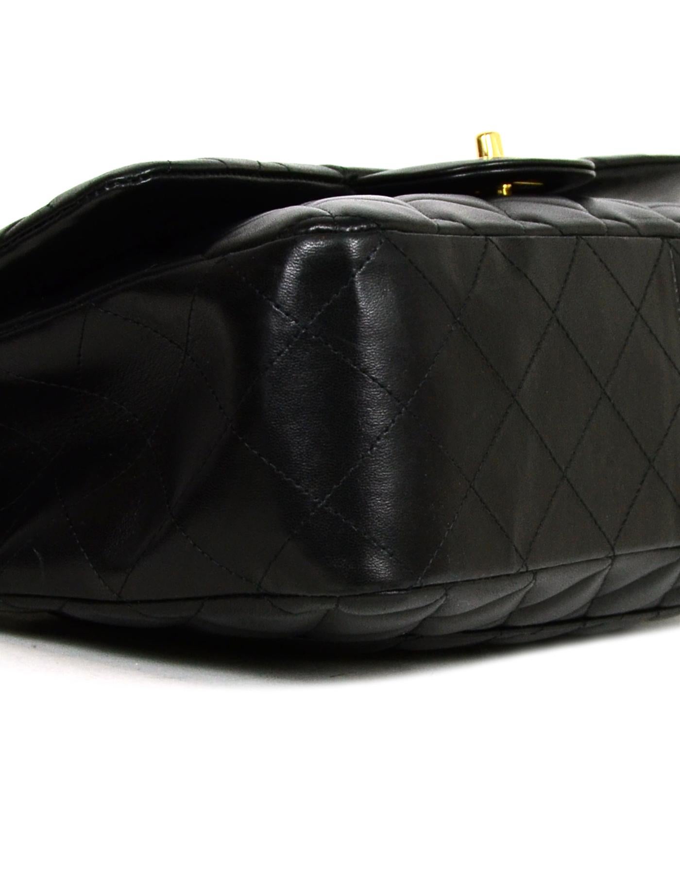 Women's Chanel Black Lambskin Leather Quilted Single Flap Jumbo Classic Bag