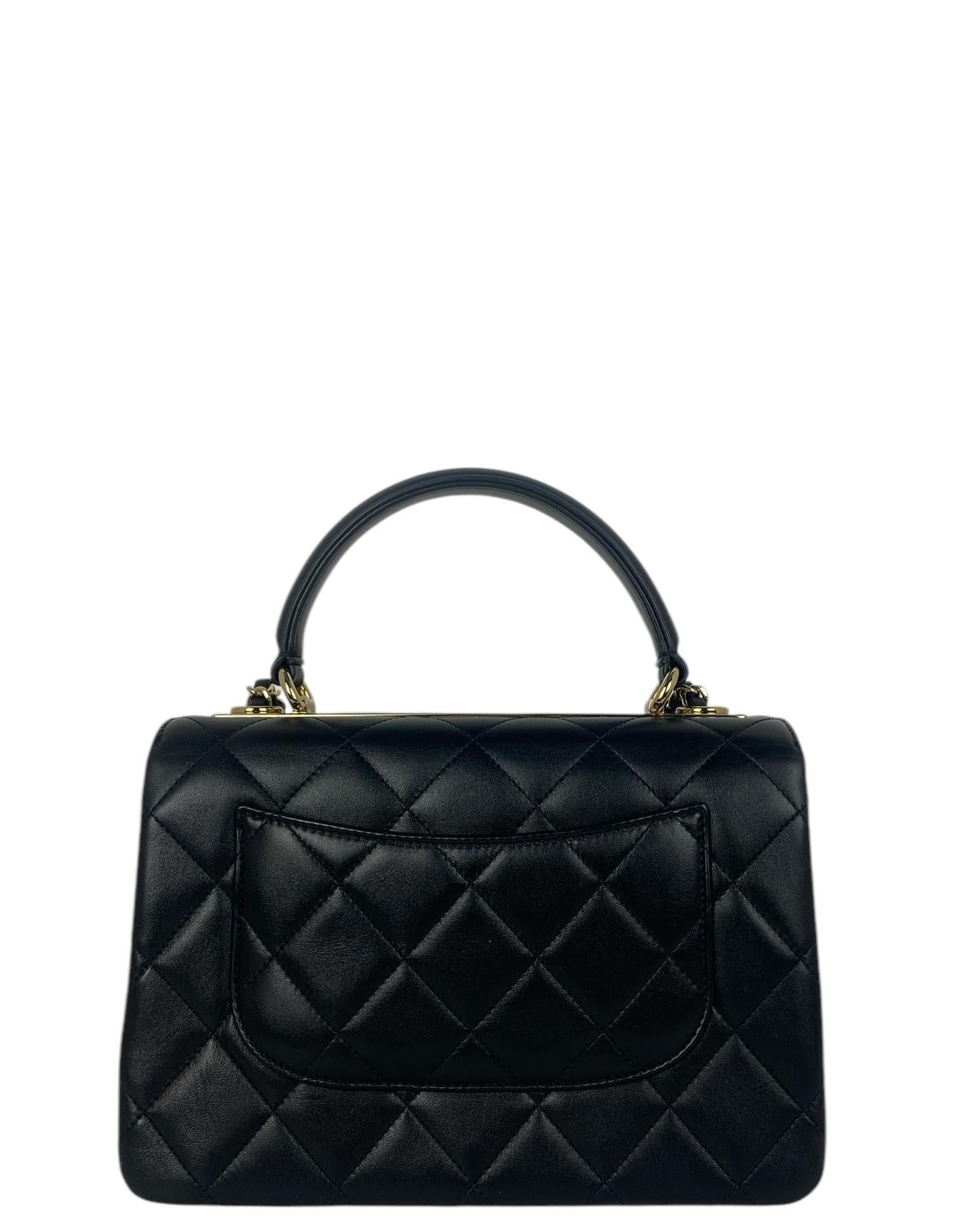 Nero Chanel, pelle d'agnello nera trapuntata, borsa CC a doppio manico con patta in vendita