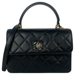 Chanel Black Lambskin Leather Quilted Trendy CC Dual Handle Flap Bag
