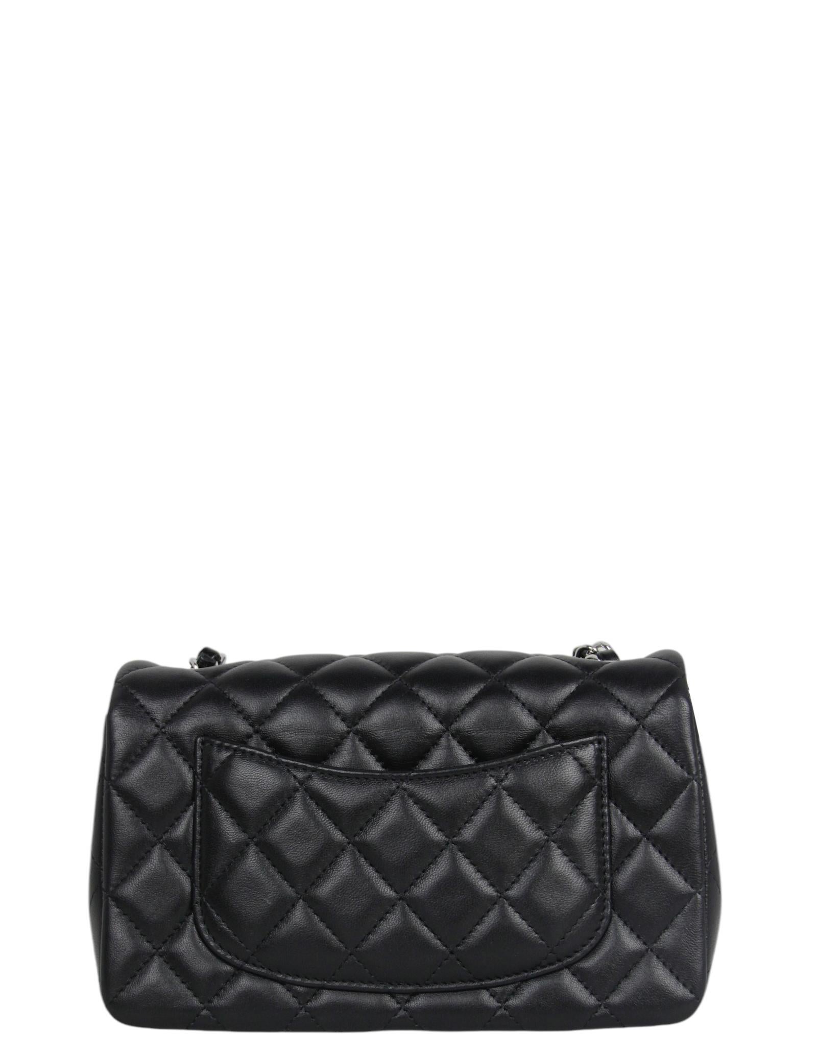 Chanel Black Lambskin Leather Rectangular Mini Flap Crossbody Bag In Excellent Condition For Sale In New York, NY