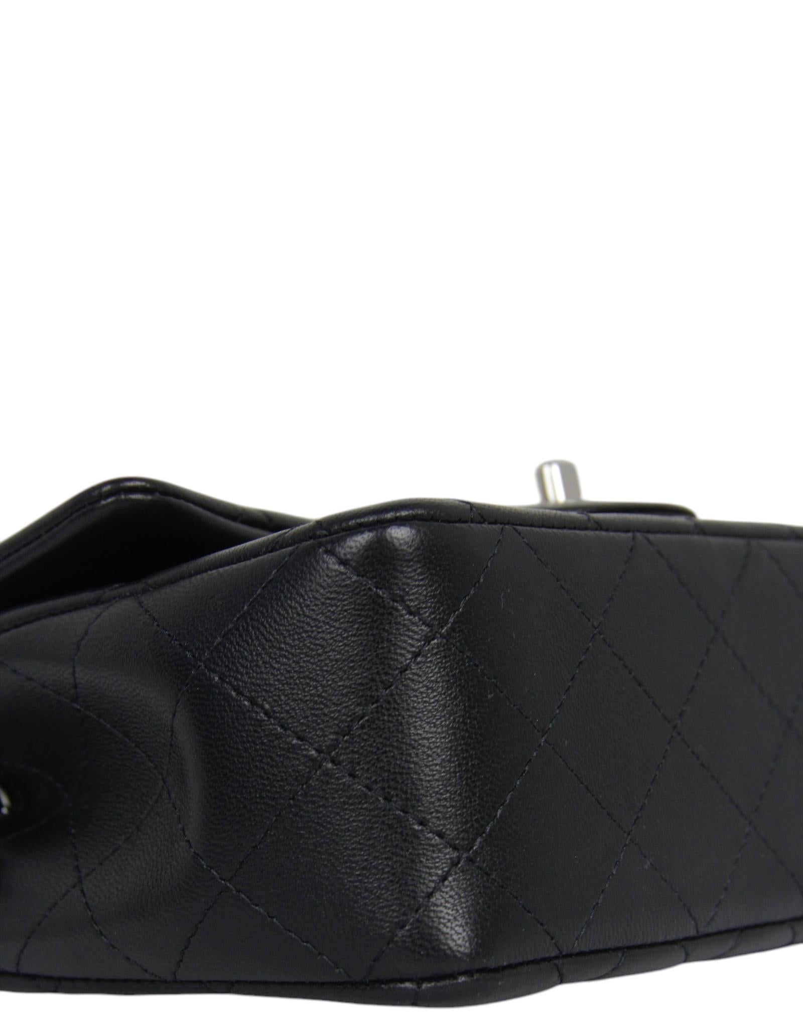 Women's Chanel Black Lambskin Leather Rectangular Mini Flap Crossbody Bag For Sale