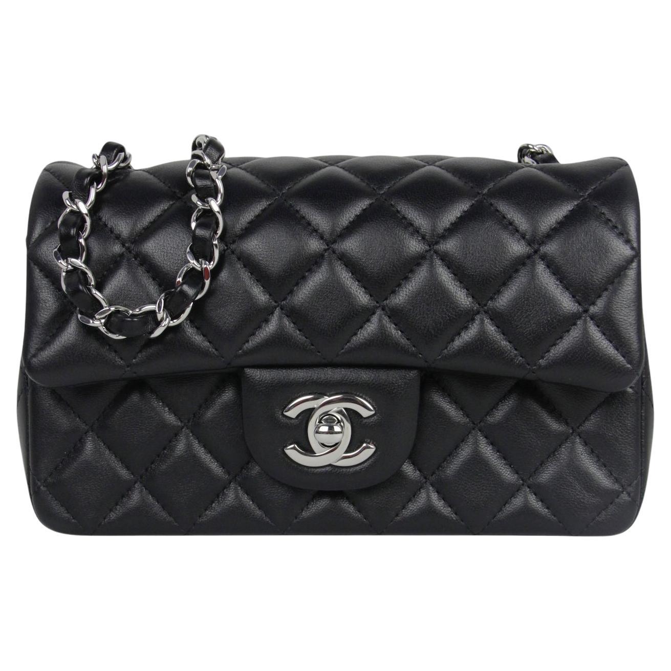 Chanel Black Lambskin Leather Rectangular Mini Flap Crossbody Bag For Sale