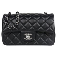 Chanel Black Lambskin Leather Rectangular Mini Flap Crossbody Bag