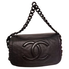 Chanel Black Lambskin Leather Resin Modern Chain Medium Flap Bag