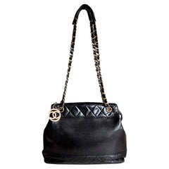 Used Chanel Black Lambskin Leather Shoulder Bag, Italy, 1980s