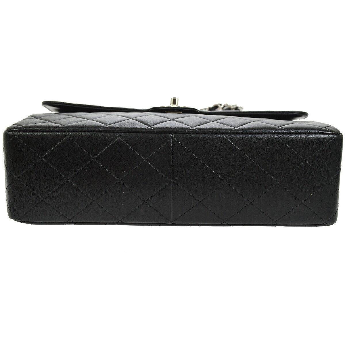 Chanel Black Lambskin Leather Silver Jumbo Evening Shoulder Flap Bag 1