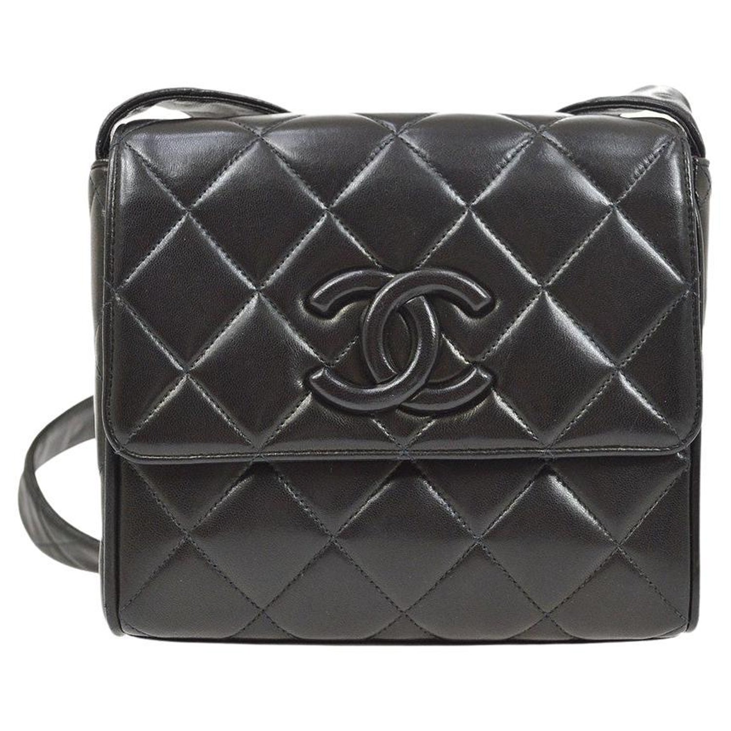 Chanel Black Lambskin Leather Small Cc Crossbody Shoulder Flap Bag For Sale At 1stdibs