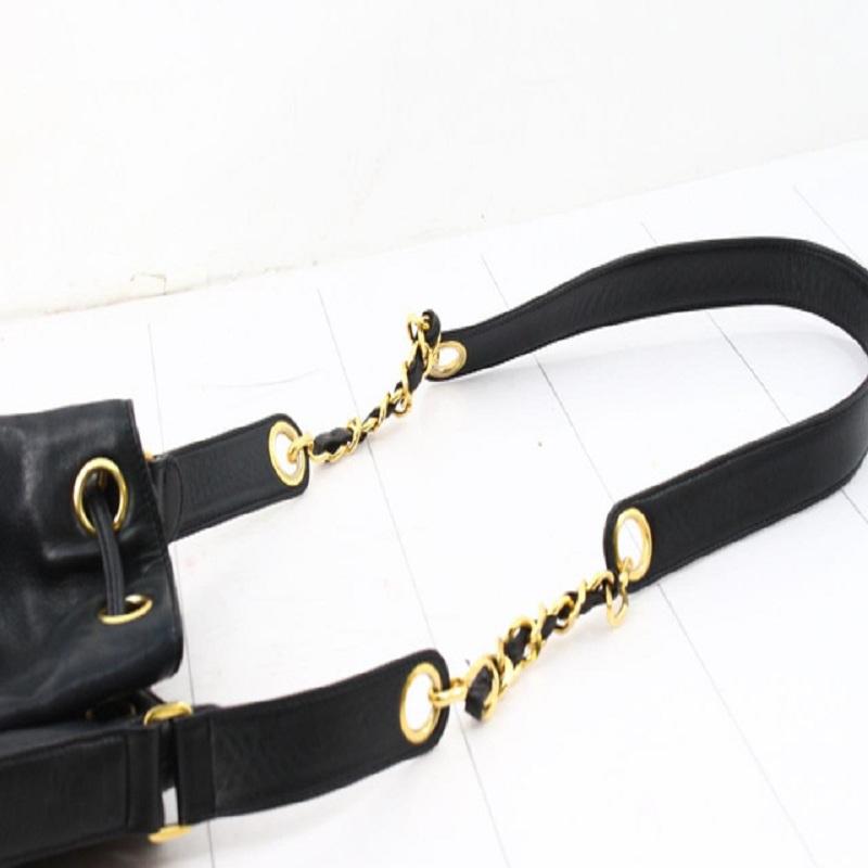 Chanel Black Lambskin Leather Triple CC Logo Drawstring Bucket Bag 1