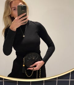 Chanel Black Lambskin Leather Vintage Mini Round Timeless Fringe Shoulder Bag