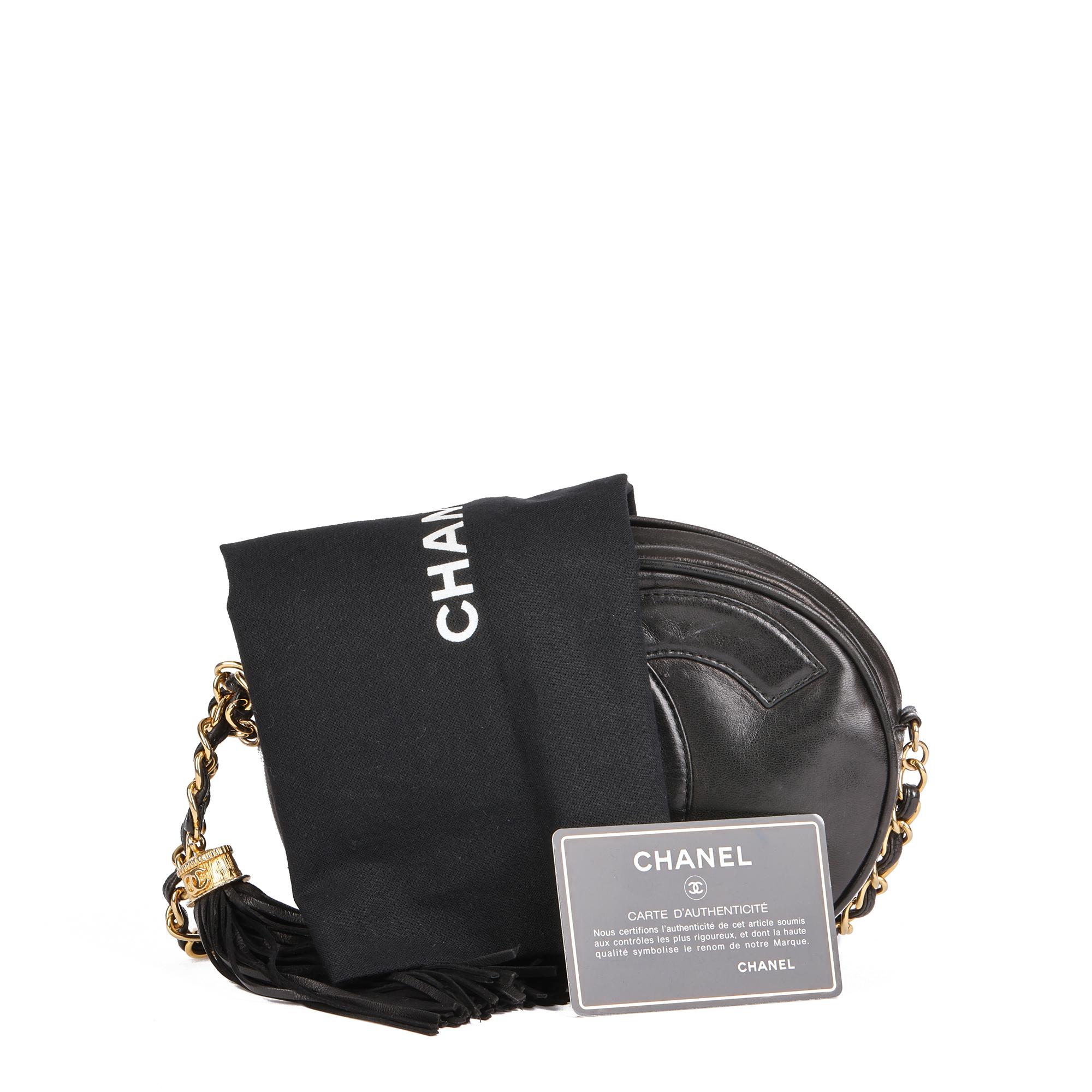 CHANEL Black Lambskin Leather Vintage Round Fringe Timeless Shoulder Bag 4