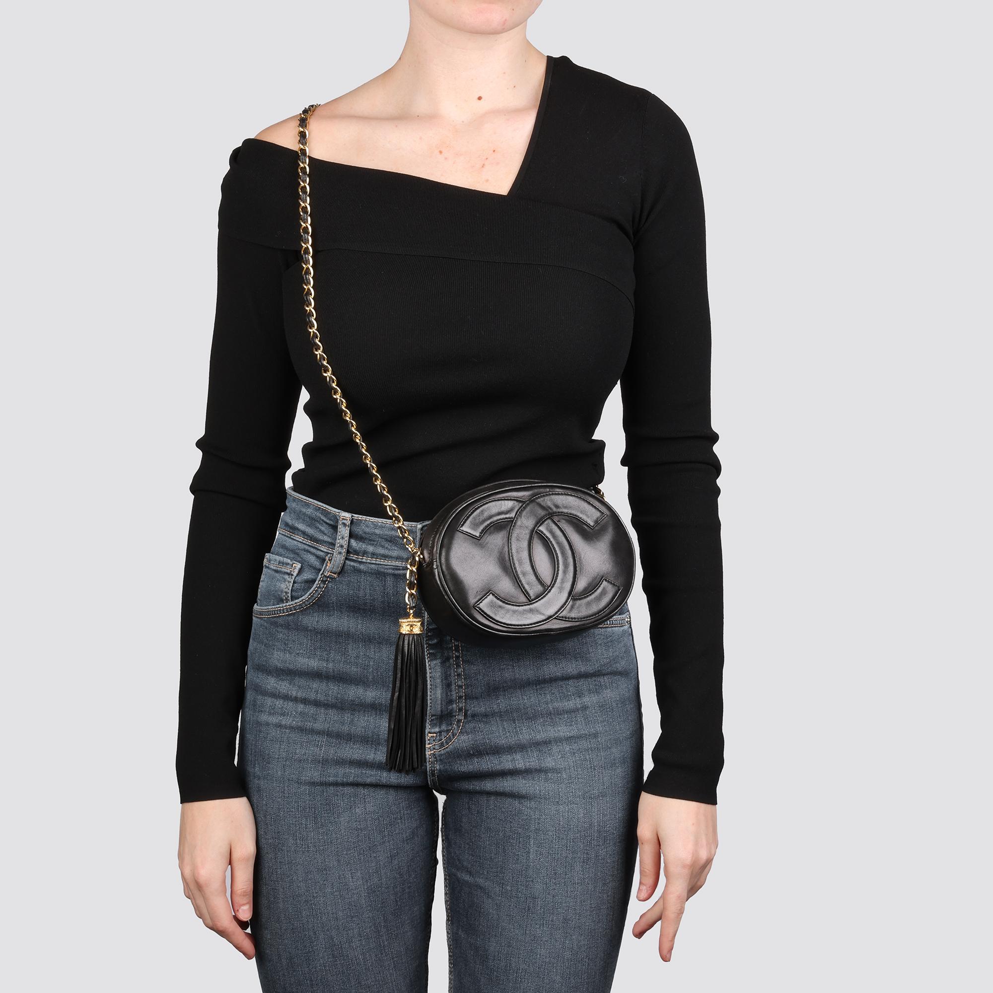CHANEL Black Lambskin Leather Vintage Round Fringe Timeless Shoulder Bag 5
