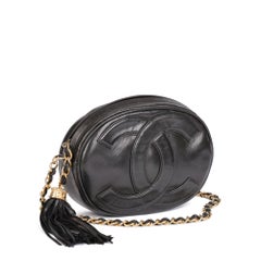 CHANEL Black Lambskin Leather Vintage Round Fringe Timeless Shoulder Bag