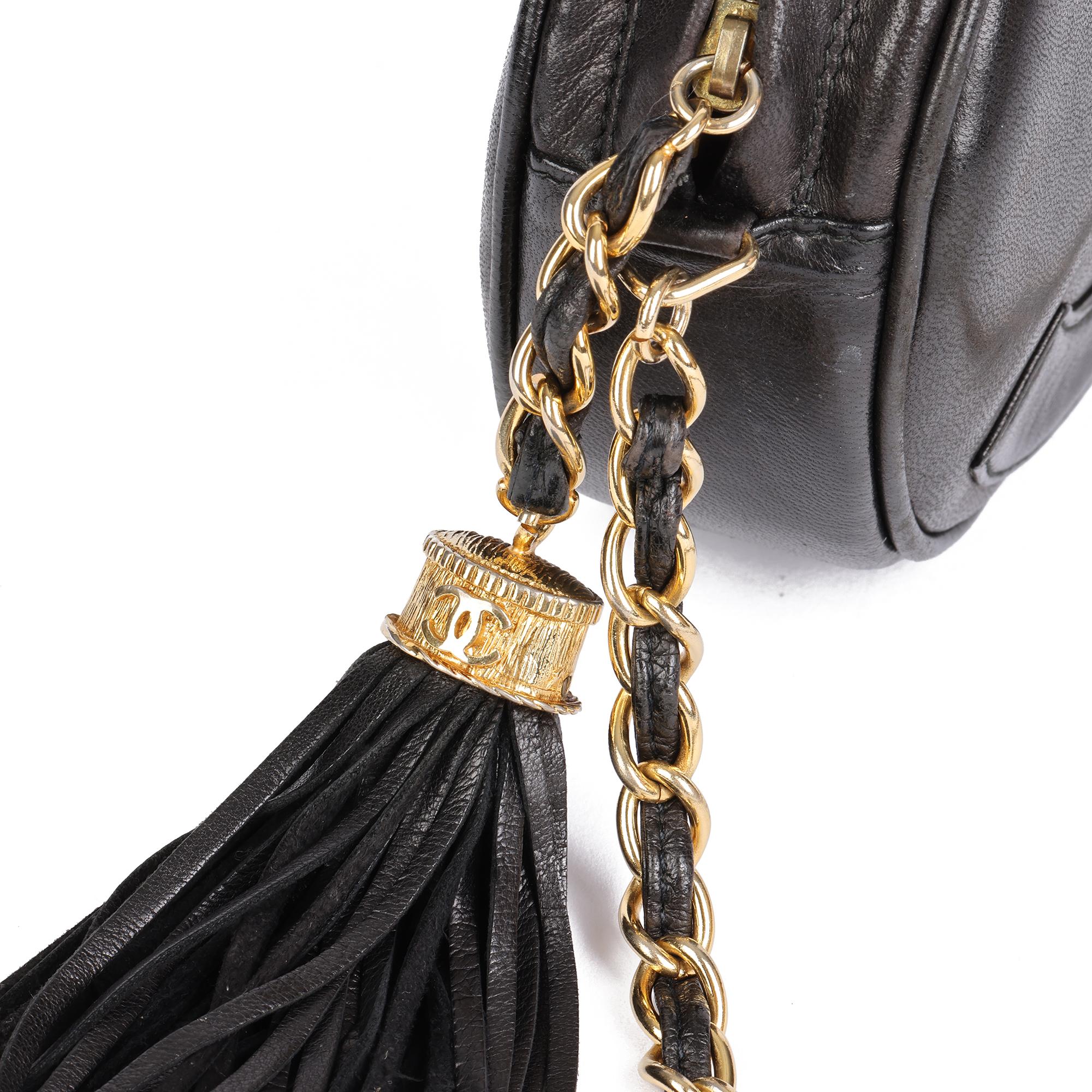 Women's CHANEL Black Lambskin Leather Vintage Round Fringe Timeless Shoulder Bag