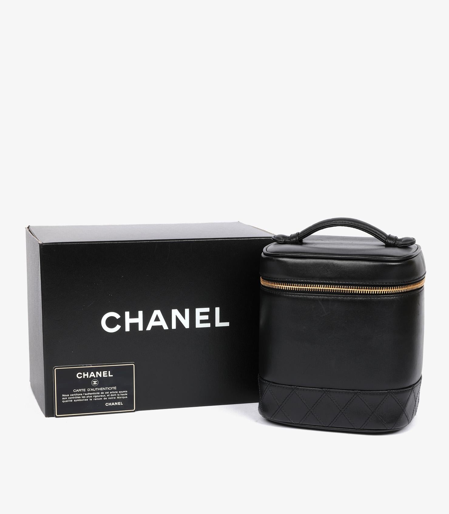 Chanel Black Lambskin Leather Vintage Vanity Case For Sale 2
