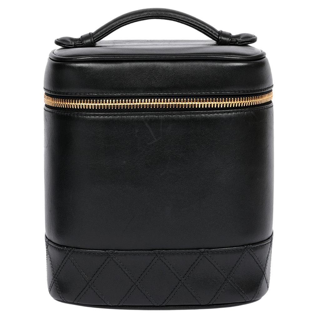 Chanel Black Lambskin Leather Vintage Vanity Case For Sale