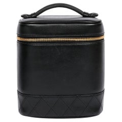 Chanel Black Lambskin Leather Vintage Vanity Case