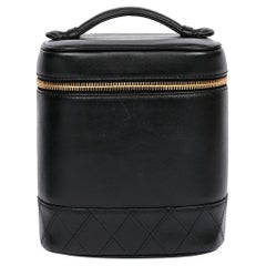 Chanel Black Lambskin Leather Vintage Vanity Case