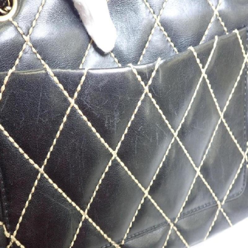 Women's Chanel Black Lambskin Leather Wild Stitch CC Single Flap Shoulder Bag