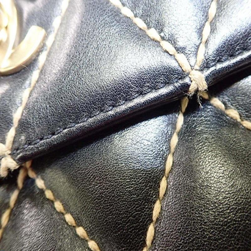 Chanel Black Lambskin Leather Wild Stitch CC Single Flap Shoulder Bag 1