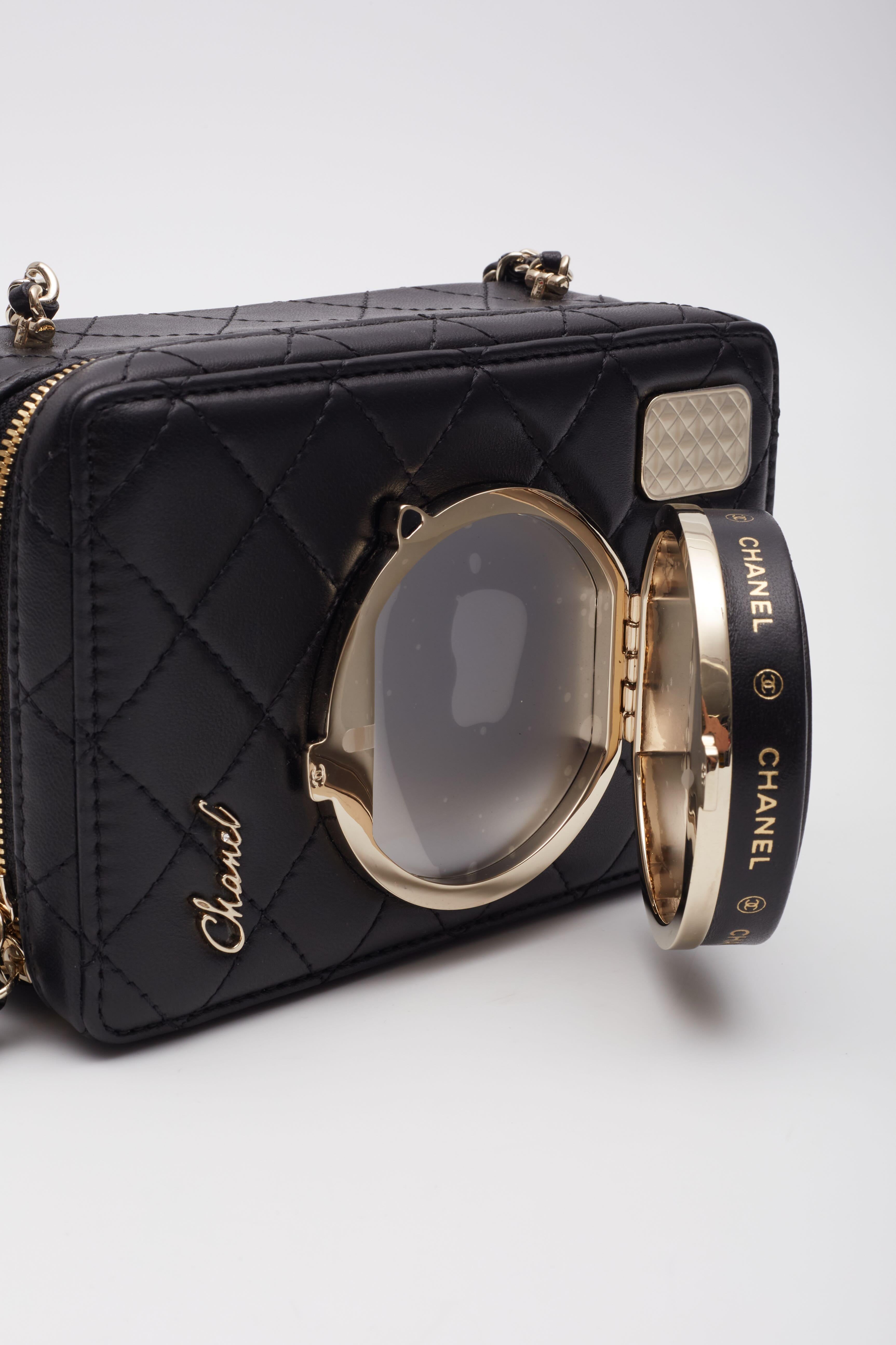 Chanel Black Lambskin Light Gold Camera Bag For Sale 7