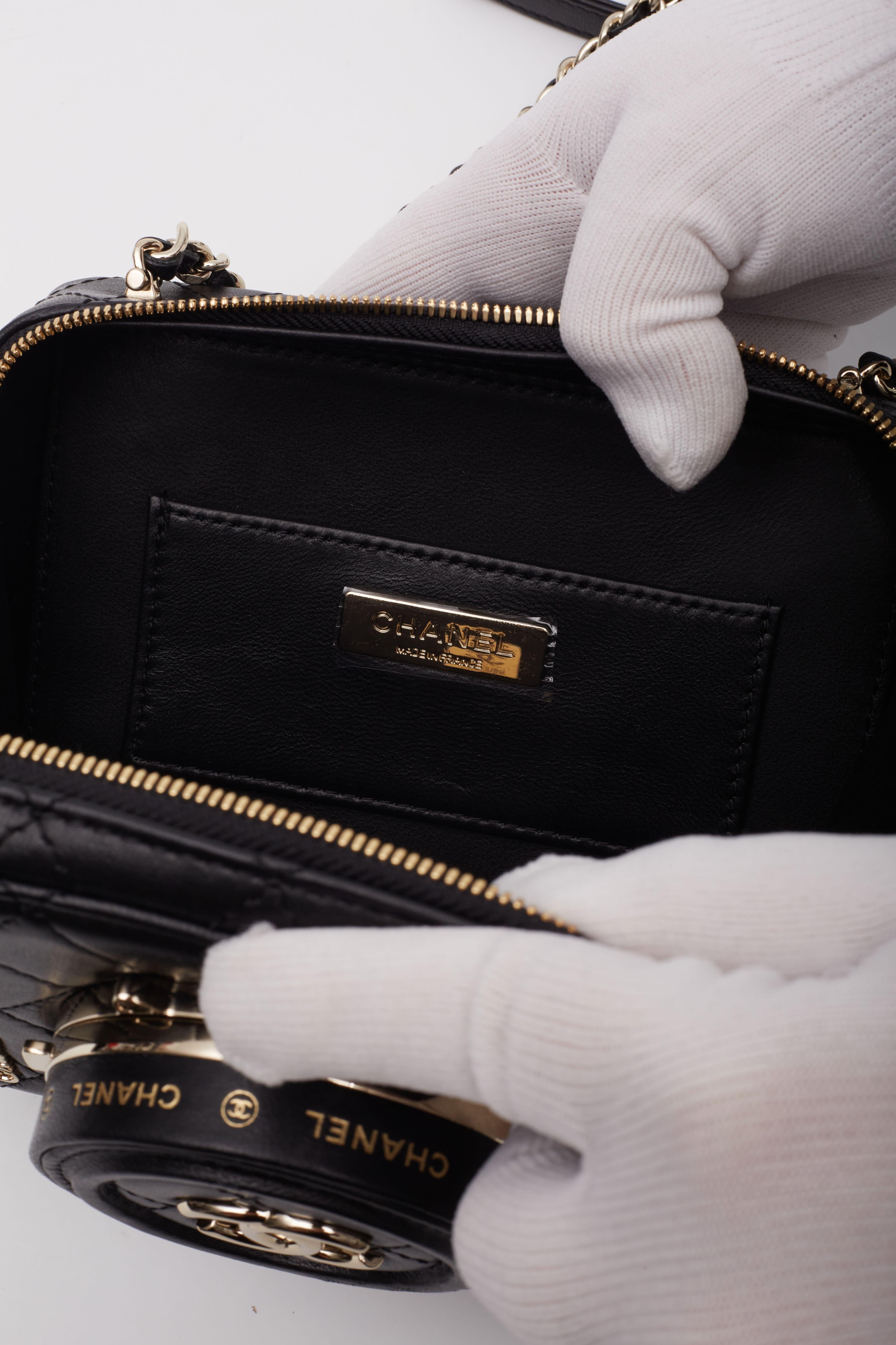 Chanel Black Lambskin Light Gold Camera Bag For Sale 8