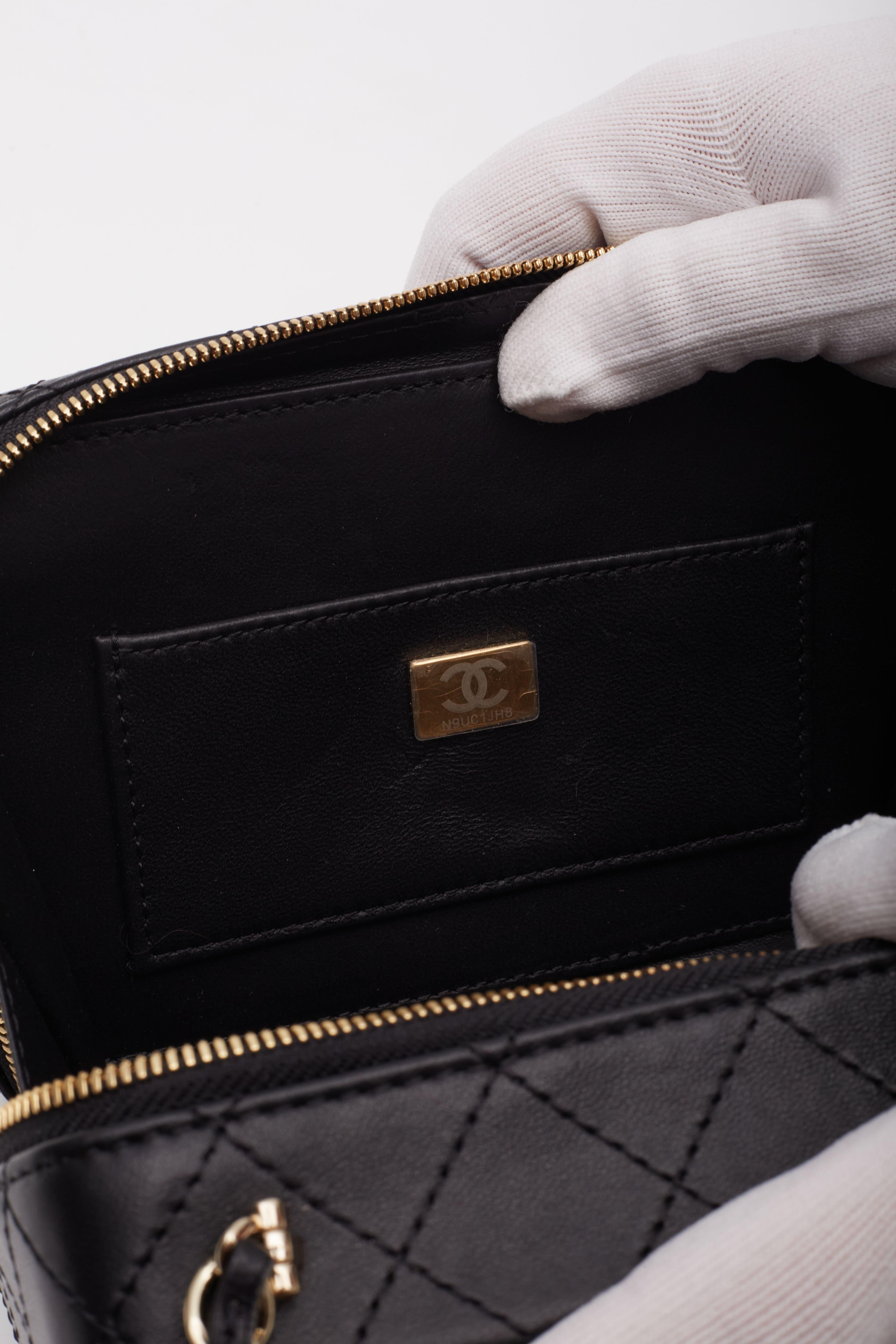 Chanel Black Lambskin Light Gold Camera Bag For Sale 9