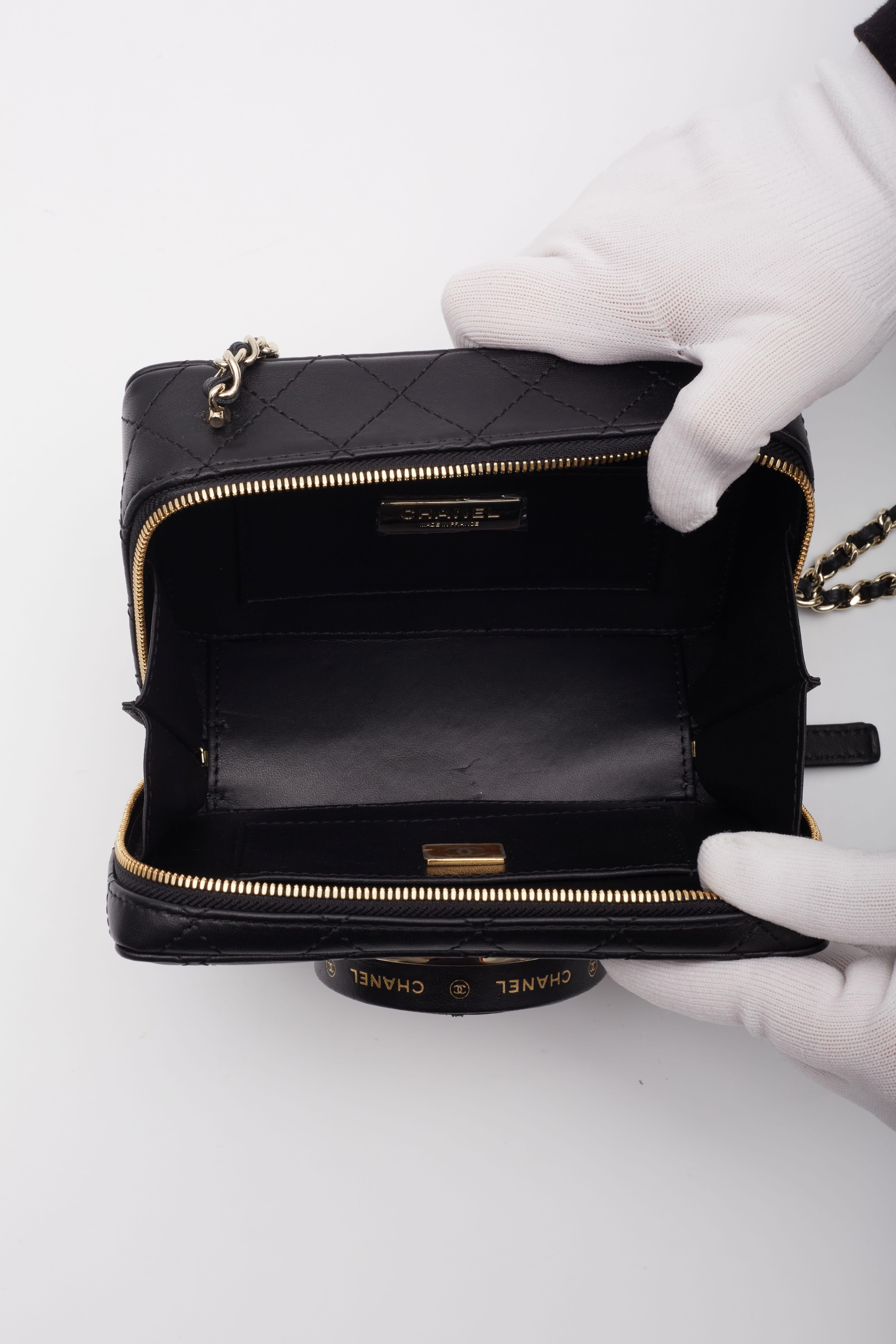 Chanel Black Lambskin Light Gold Camera Bag For Sale 10