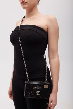 Chanel Black Lambskin Light Gold Camera Bag