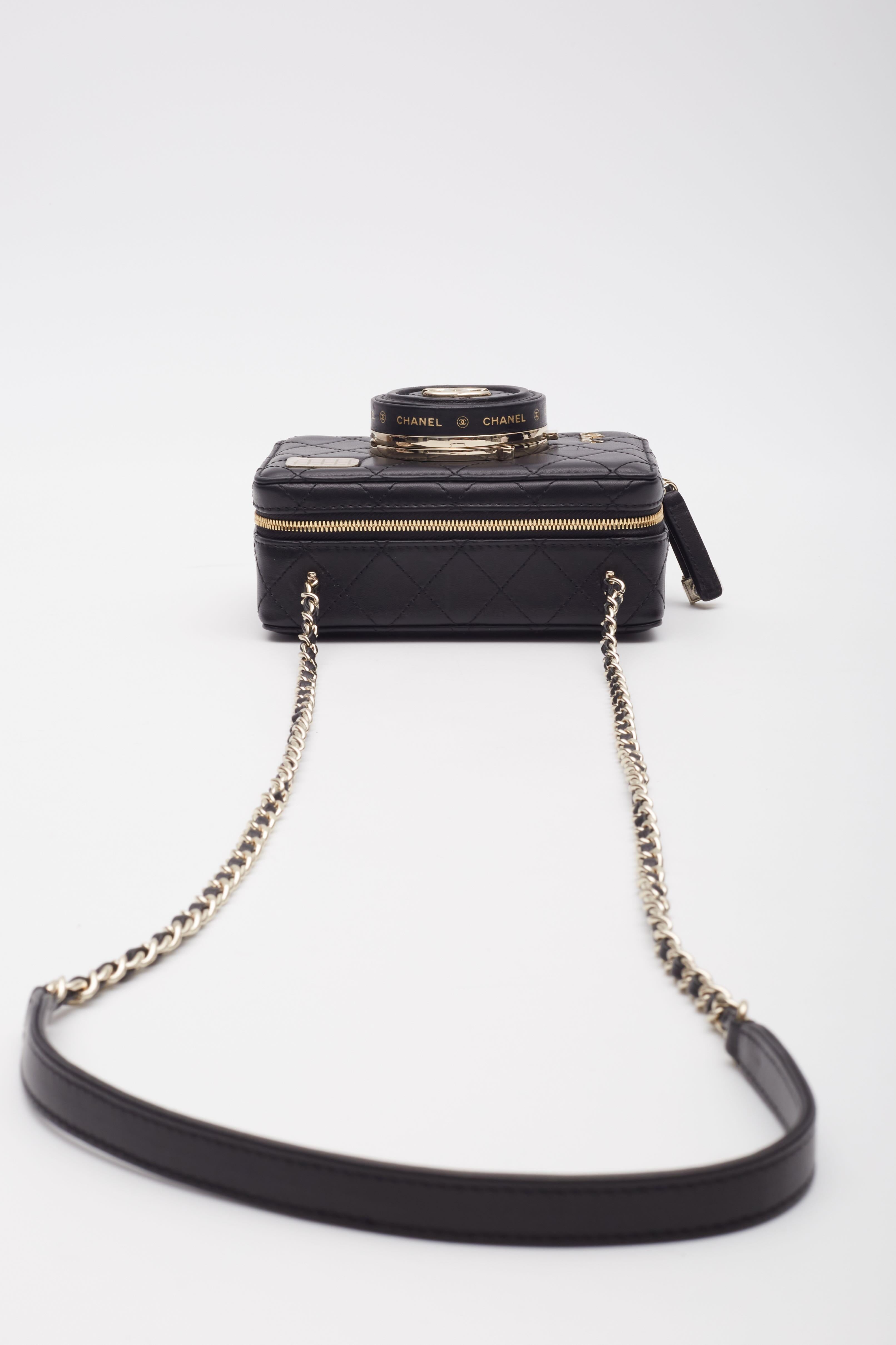 Chanel Black Lambskin Light Gold Camera Bag For Sale 1