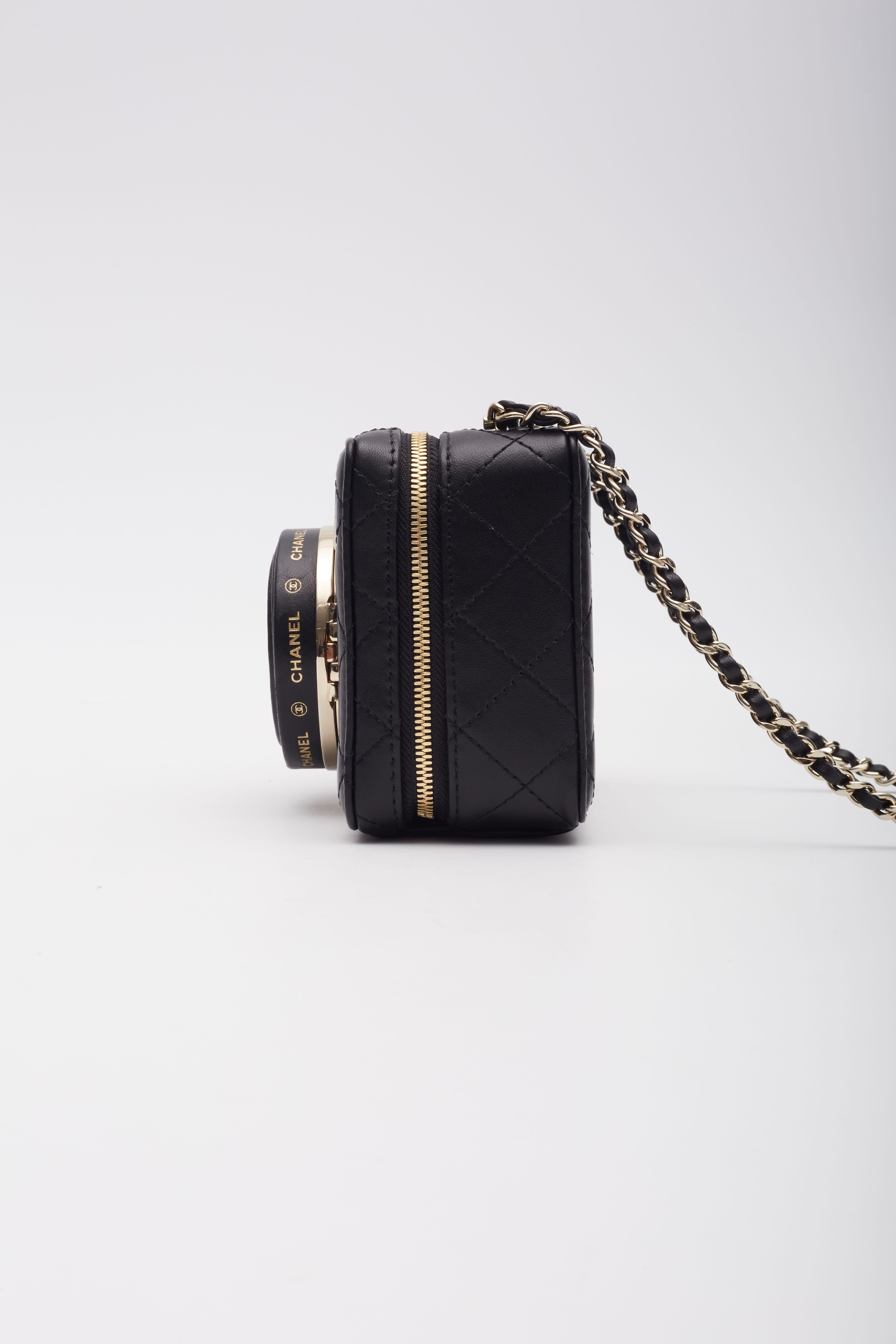 Chanel Black Lambskin Light Gold Camera Bag For Sale 2