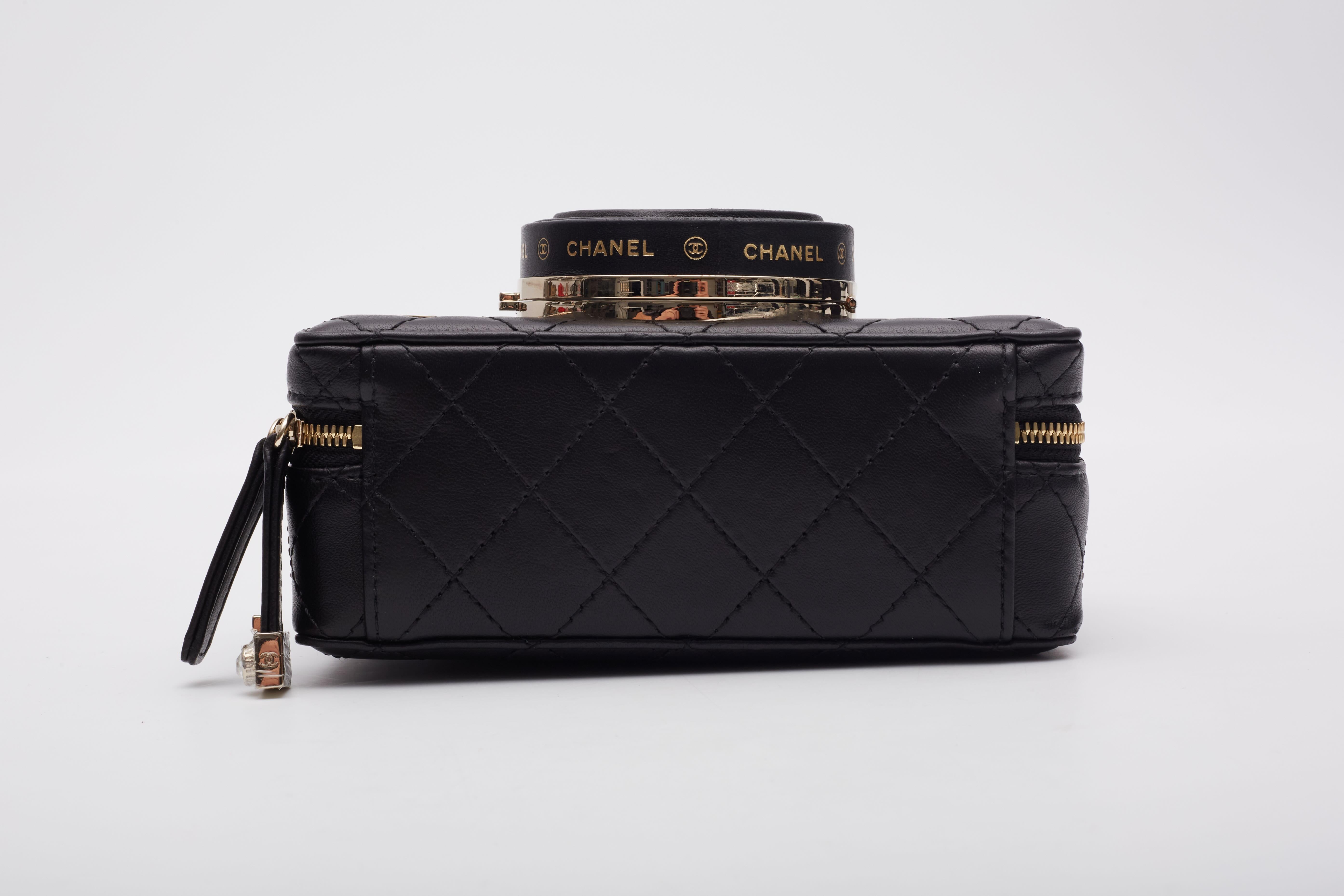 Chanel Black Lambskin Light Gold Camera Bag For Sale 4