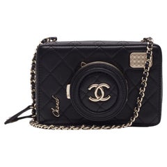 Chanel Black Lambskin Light Gold Camera Bag