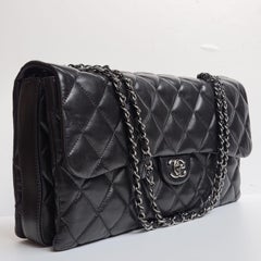 Chanel Black Lambskin Maxi Accordion Three Compartment Flap Bag