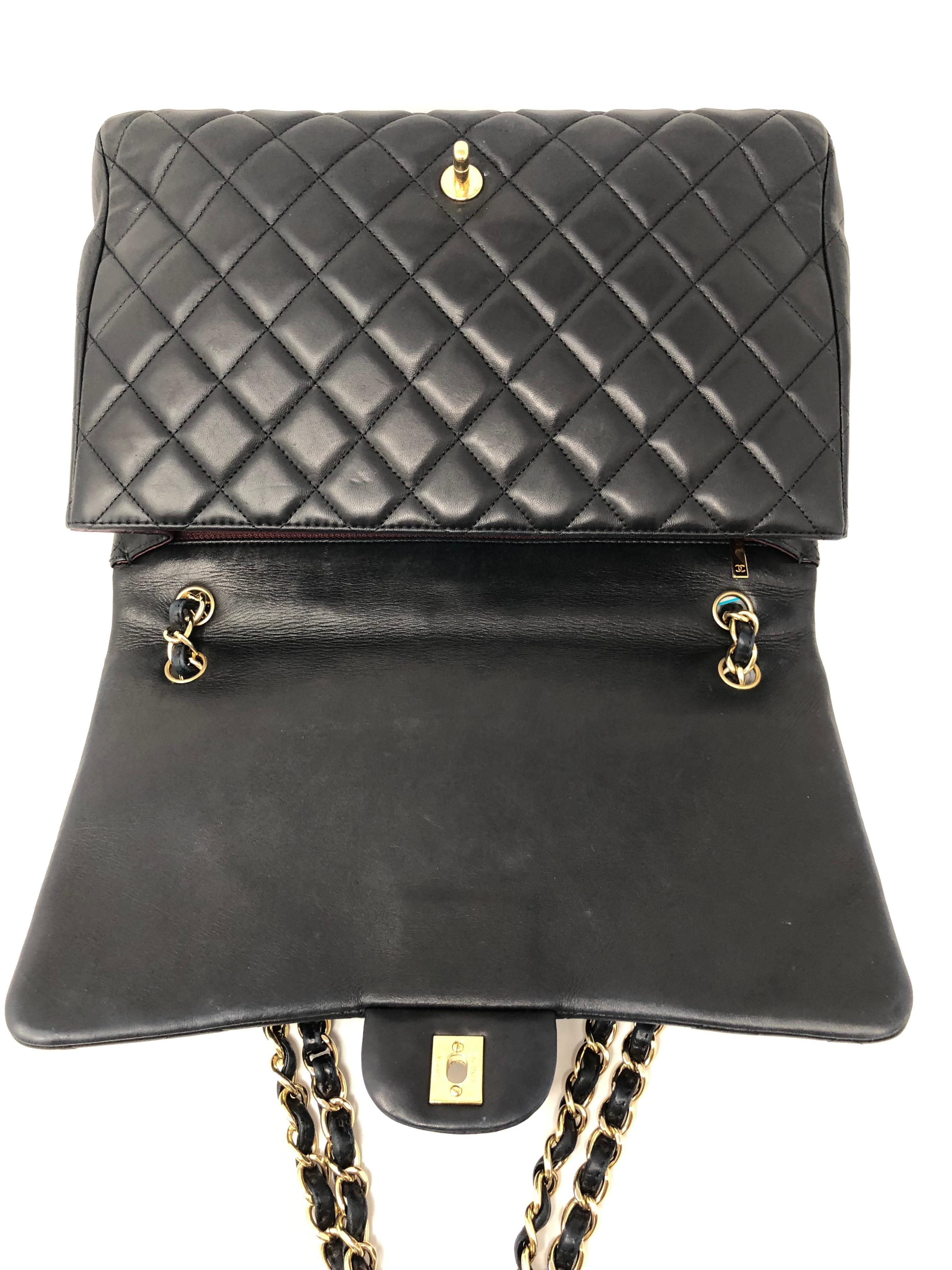 Chanel Black Lambskin Maxi Bag  6