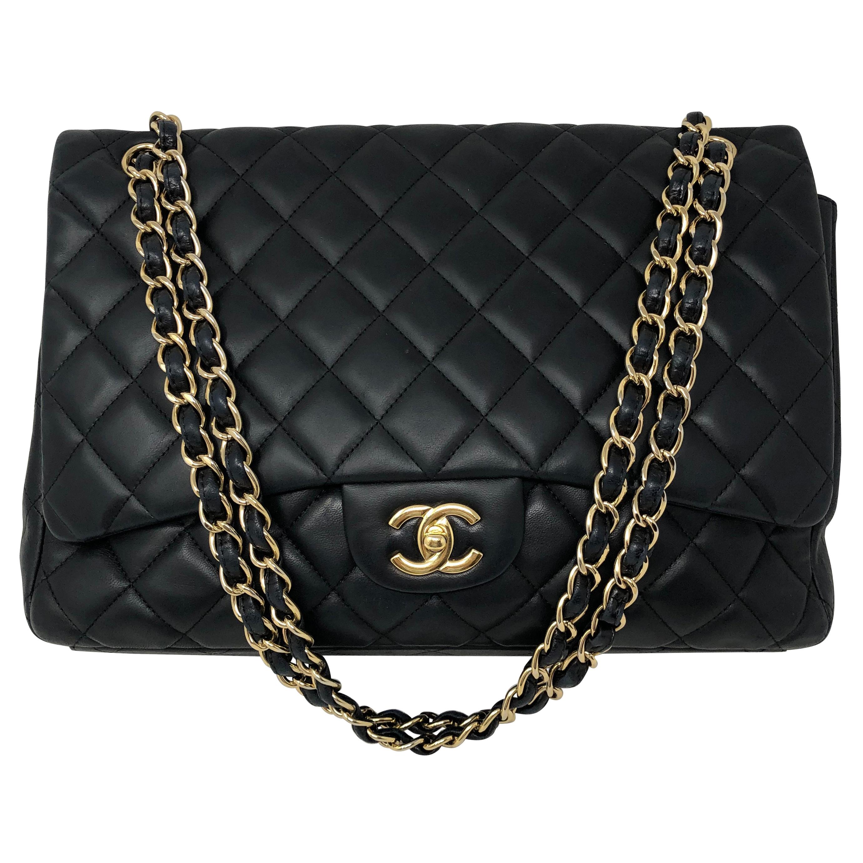 Chanel Black Lambskin Maxi Bag 