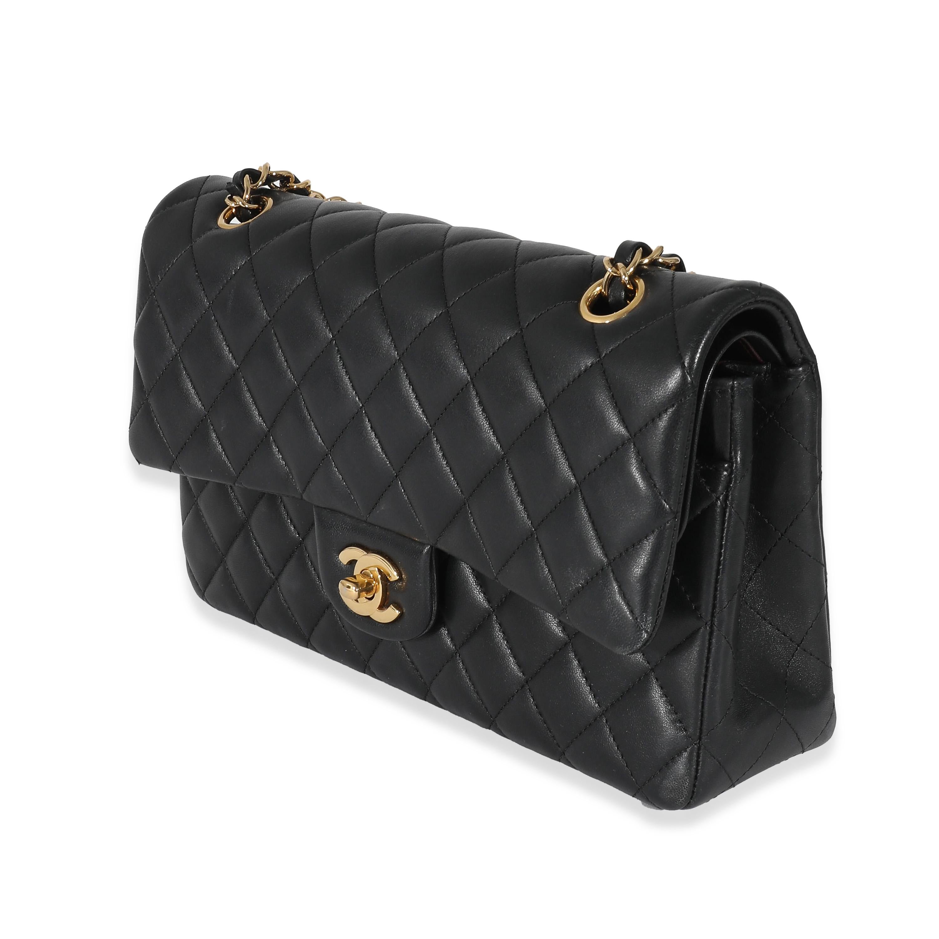 Chanel Black Lambskin Medium Classic Double Flap Bag In Excellent Condition For Sale In New York, NY