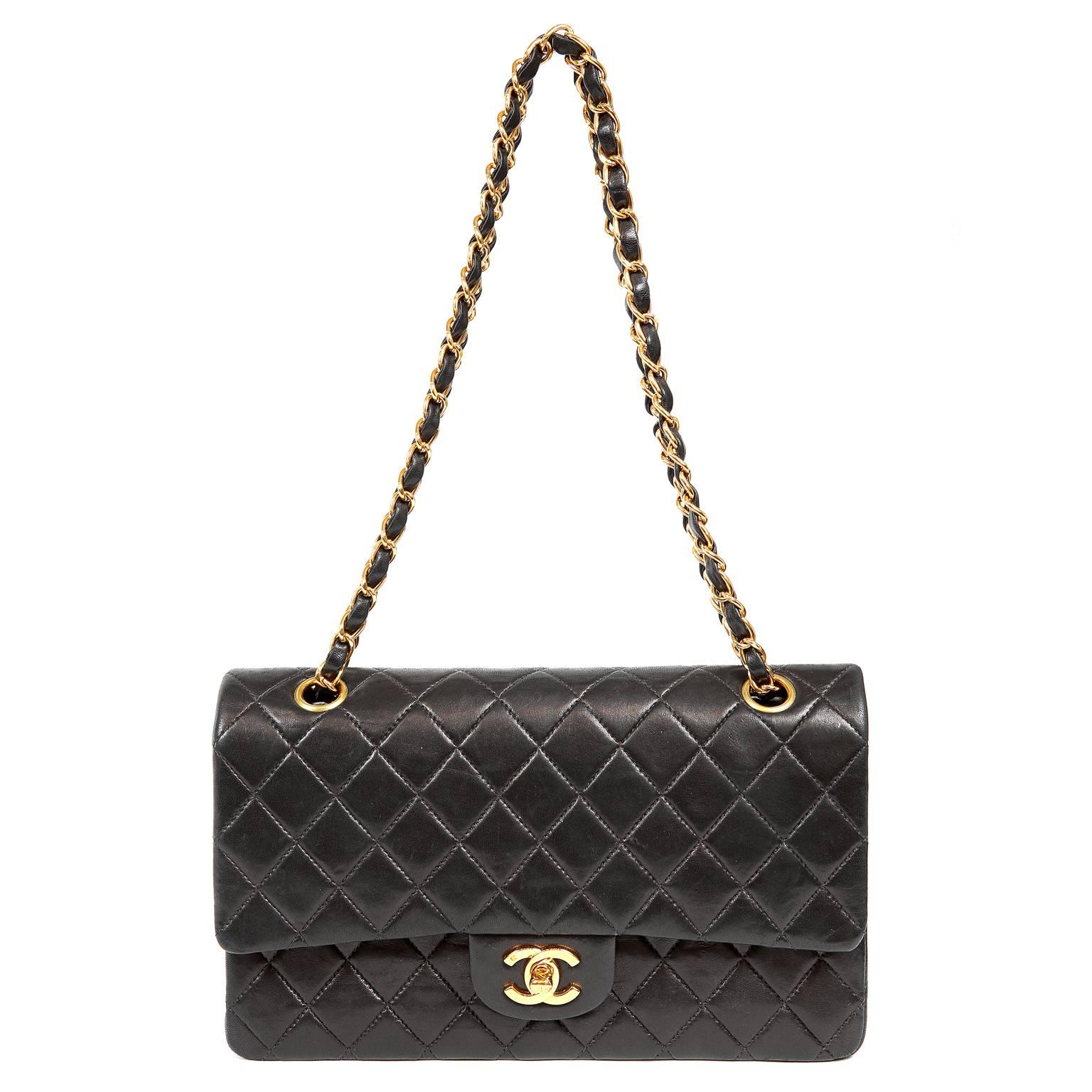 Chanel Black Lambskin Medium Classic Double Flap Bag with Gold Hardware 9