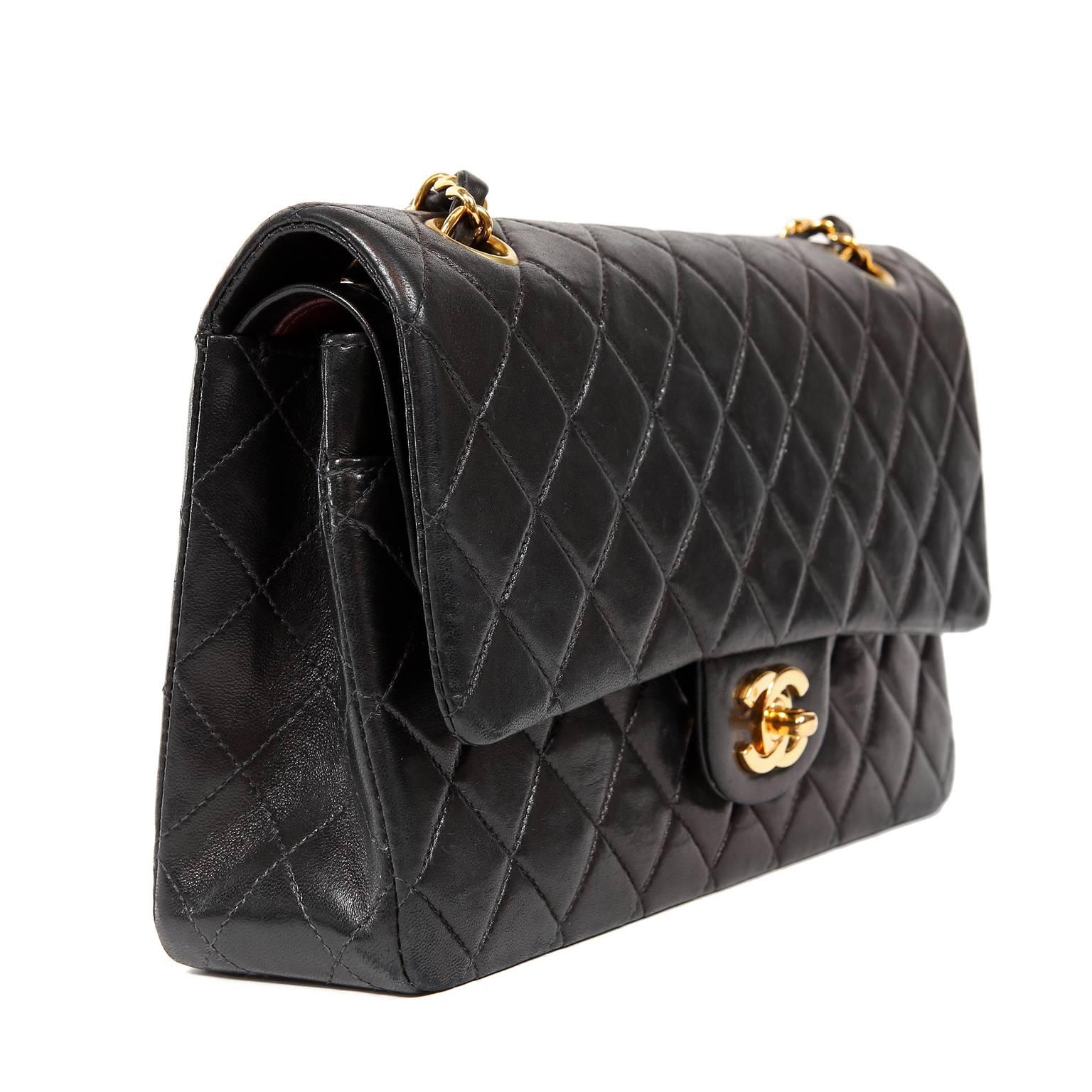 Chanel Black Lambskin Medium Classic Double Flap Bag with Gold Hardware In Excellent Condition In Palm Beach, FL