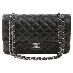 Chanel Black Lambskin Medium Classic Flap Bag  with Silver Hardware