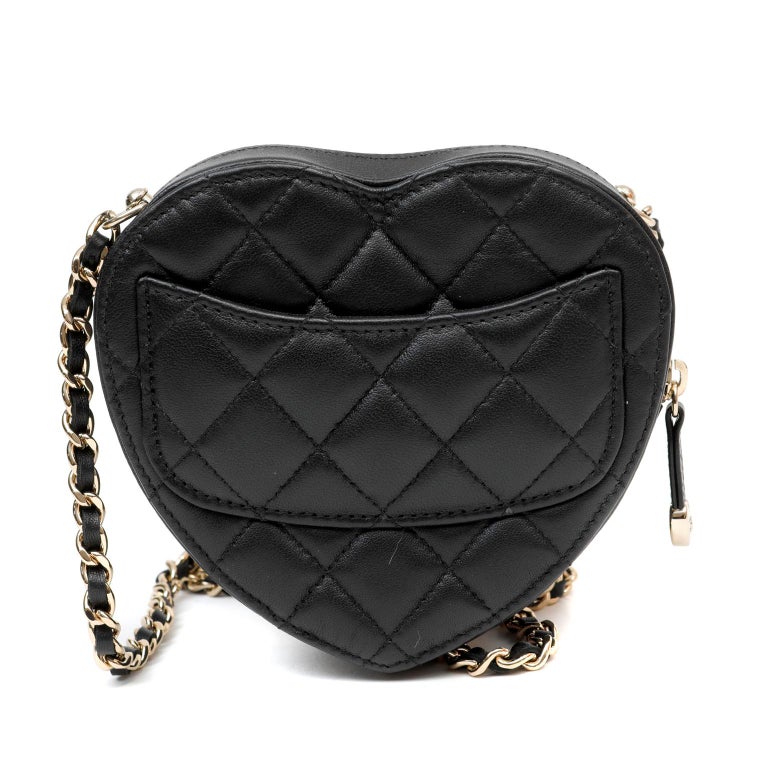 Chanel Black Lambskin Mini Heart Bag In Excellent Condition For Sale In Palm Beach, FL