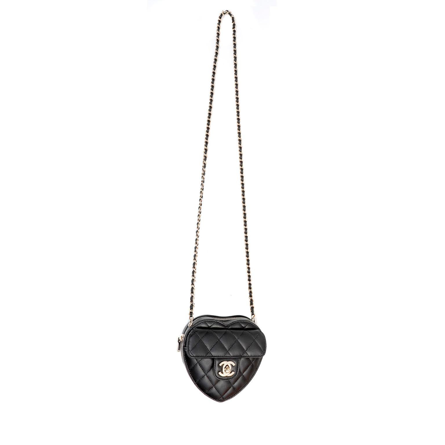 Women's Chanel Black Lambskin Mini Heart Bag For Sale
