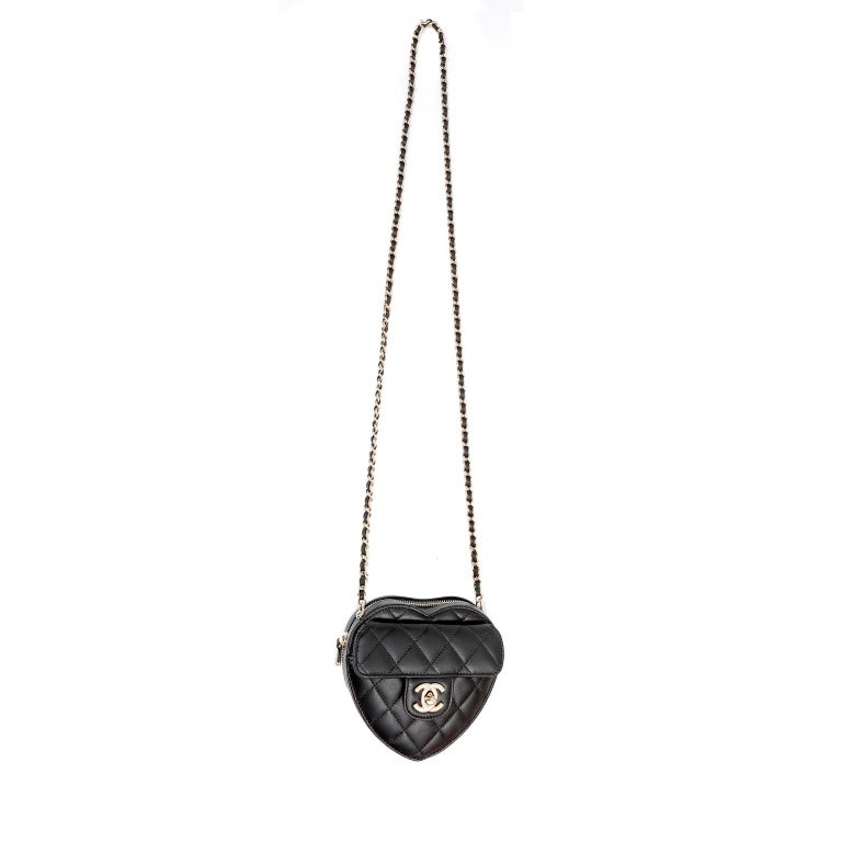 Chanel Black Lambskin Mini Heart Bag For Sale 3