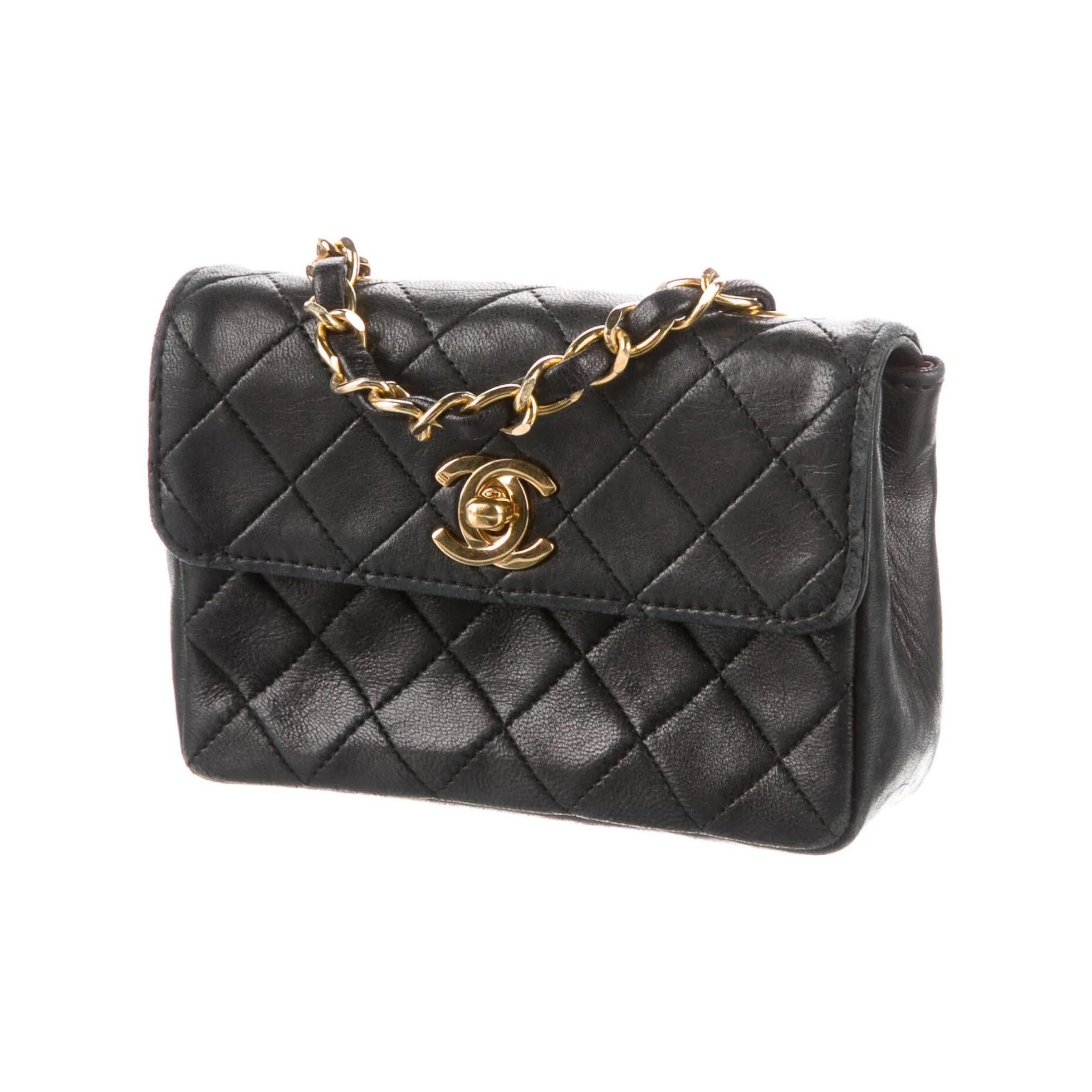Chanel Black Lambskin Mini Quilted Flap Bag (Circa 1990) at 1stDibs