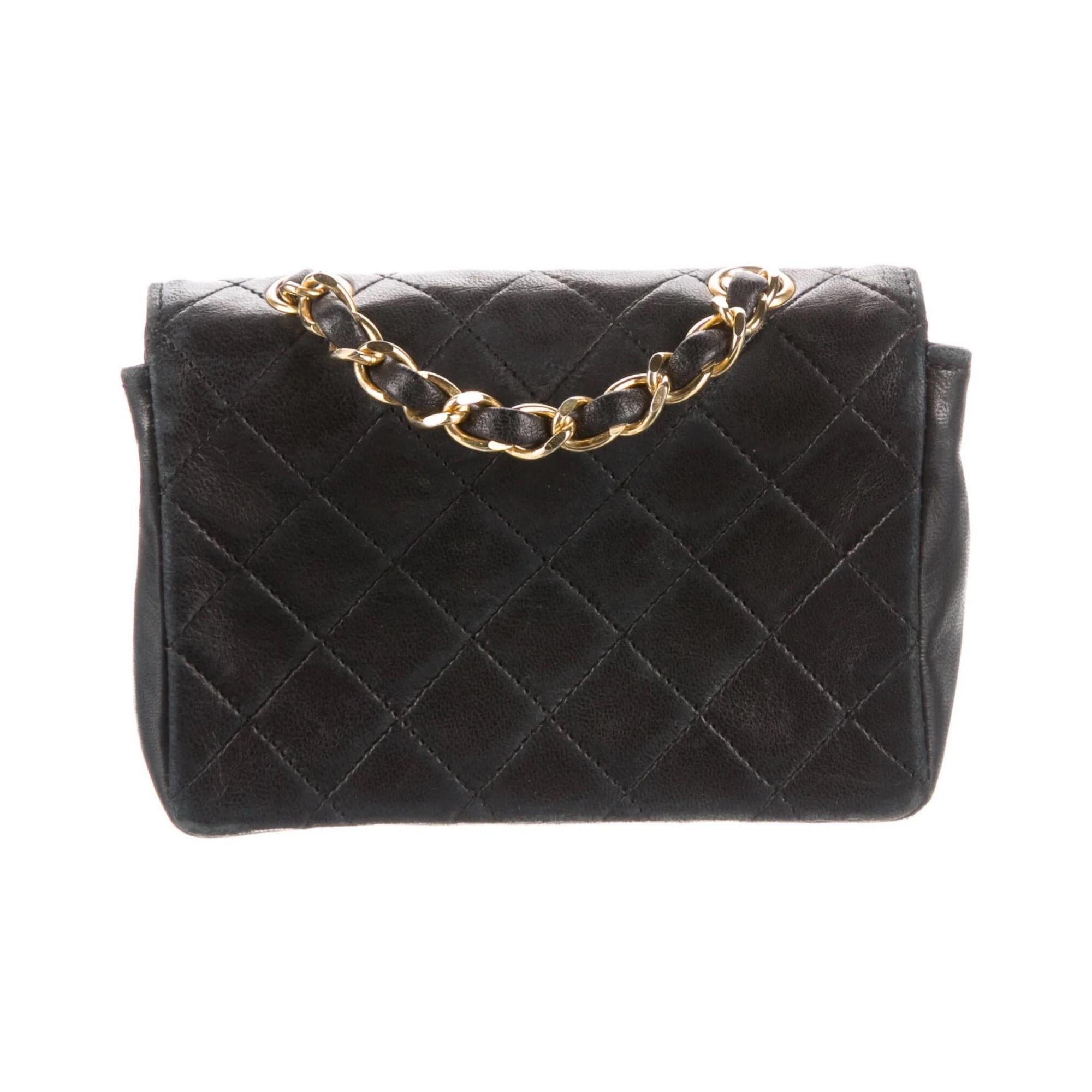 Chanel Black Lambskin Mini Quilted Flap Bag (Circa 1990) at 1stDibs