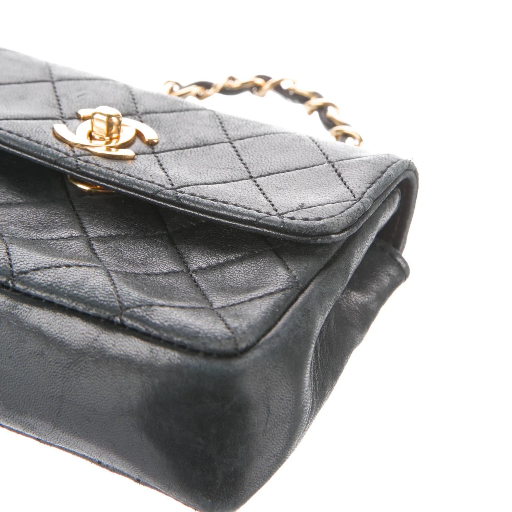 Chanel Black Lambskin Mini Quilted Flap Bag (Circa 1990) at 1stDibs