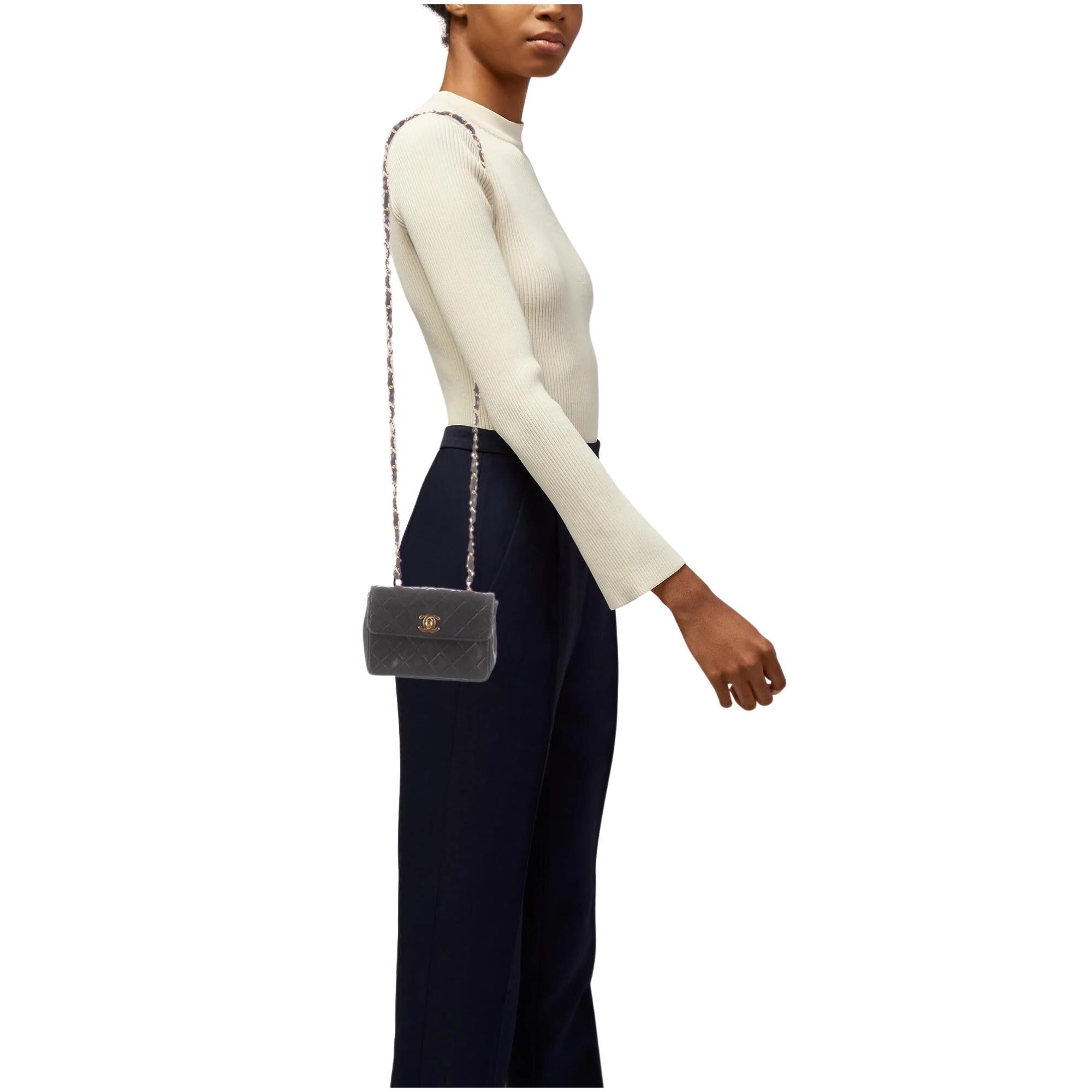 Chanel Black Lambskin Mini Quilted Flap Bag (Circa 1990) at 1stDibs