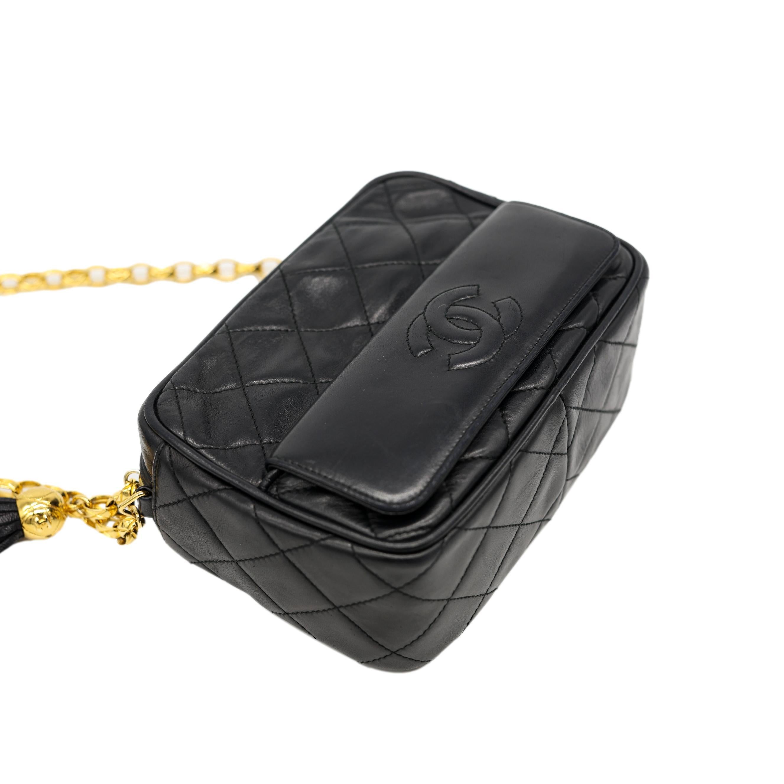 Chanel Black Lambskin Mini Tassel Camera Bag with 24KT Hardware, 1989 - 1991. 4