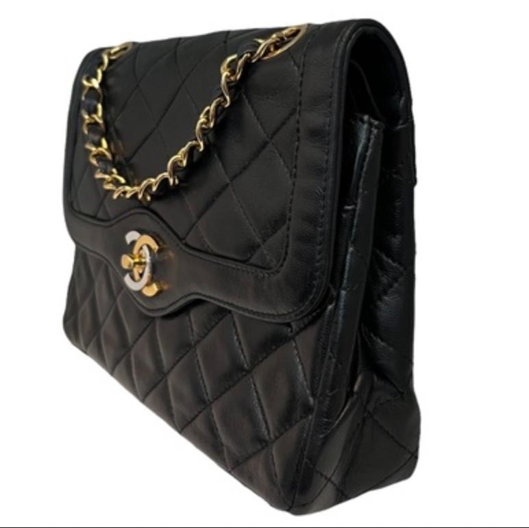 CHANEL Black Lambskin Paris Small Double Flap  In Excellent Condition In Austin, TX