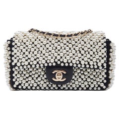 Vintage Chanel Black Lambskin Pearl on Flap Bag