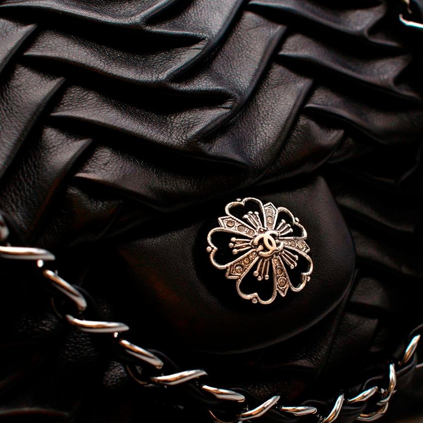 Chanel Black Lambskin Pleated Leather Single Flap Bag 2
